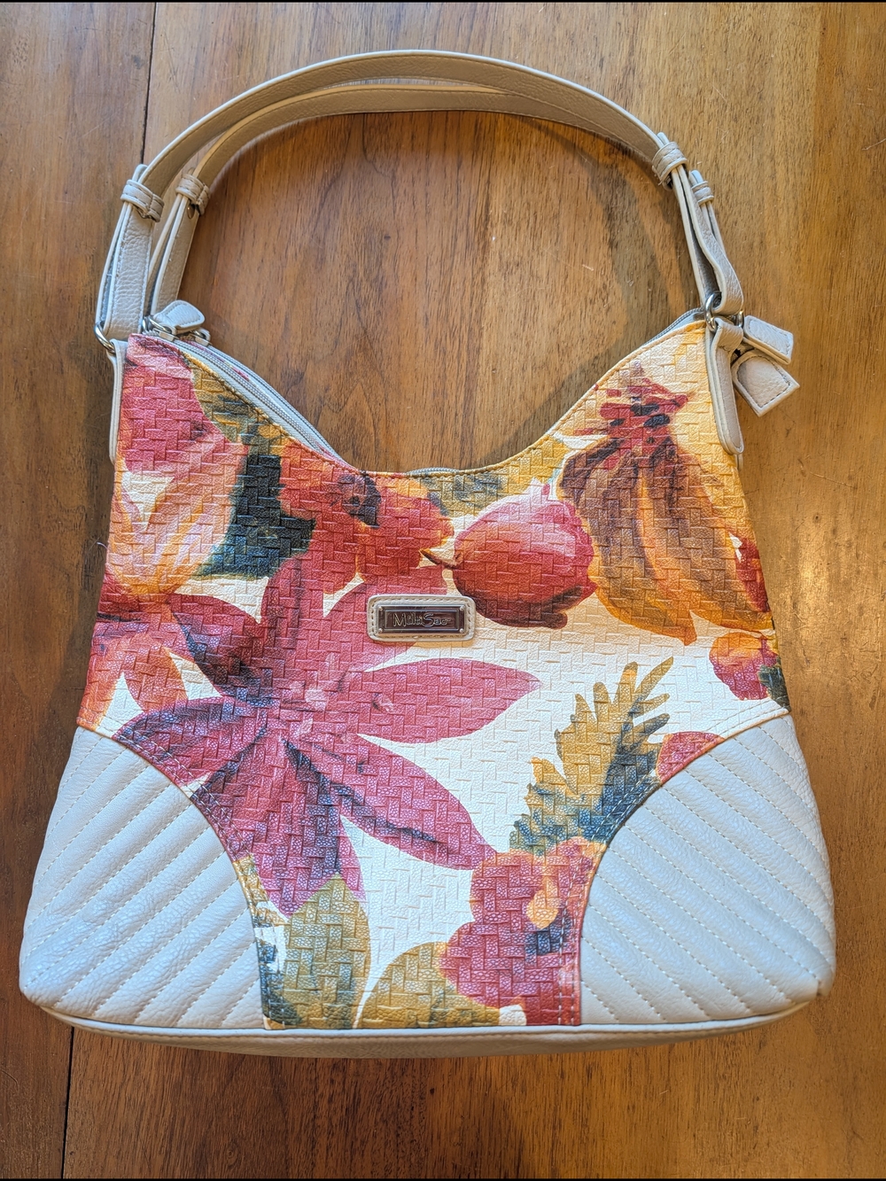 NWOT-Floral Quilted Shoulder Bag in Cream and Pink